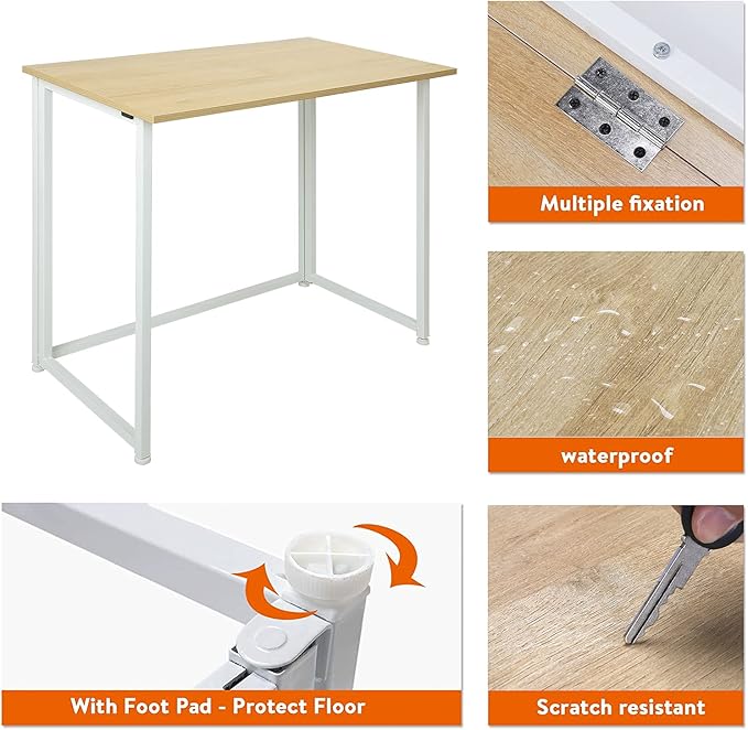Leopard Folding Computer Desk for Small Spaces, Space-Saving Home Office Desk, Foldable Computer Table, Laptop Table, Writing Desk, Compact Study Reading Table (White/Nordic Walnut)
