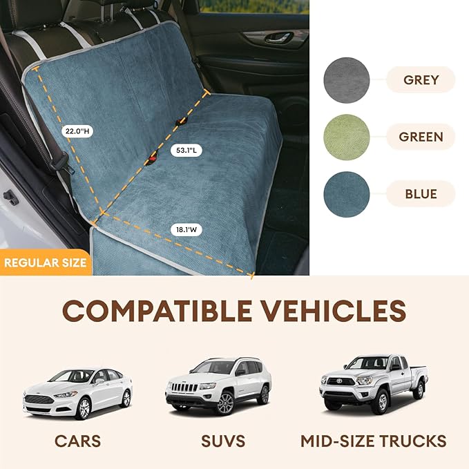 FUNNY FUZZY Dog Car Seat Cover for Back Seat, Waterproof, Scratchproof Car Seat Protector for Dogs Nonslip, Dog Back Seat Covers for Cars, Trucks and SUVs, Back Seat(18.1''W x 53''L×22" H)