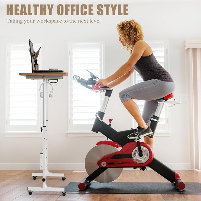 SIDUCAL Small Standing Desk Adjustable Height, Small Mobile Stand Up Desk with Wheels, Rolling Desk for Standing or Sitting, Portable Computer Desk for Walking Pad