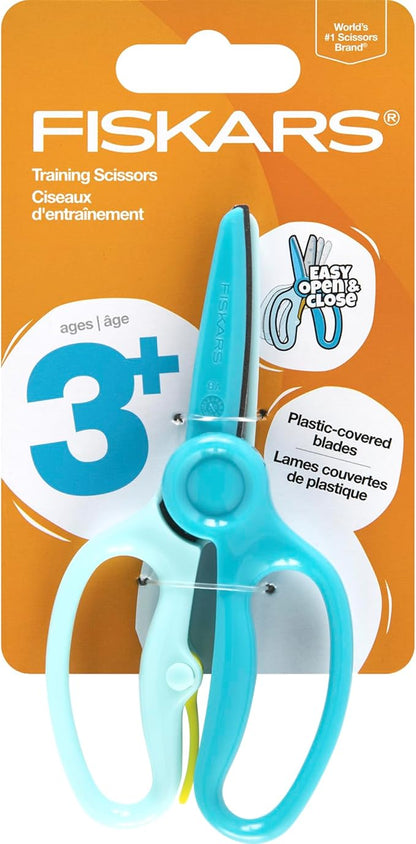 Fiskars Training Scissors for Preschoolers Ages 3+, Small Kids Safety Scissors with Training Lever, Easy to Use, Preschooler Art Supplies, Back To School, Turquoise