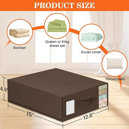 WOWBOX Sheet Organizers and Storage,Closet Bed Sheet Organizer Under Bed Storage and Organization with Label Cards & Clear Window for Bedding Sheets,Duvet Covers,Blankets (3 Pack，Brown)