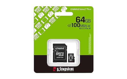 Kingston 64GB Canvas Select Plus microSD Card | Up to 100MB/s | Class 10, UHS-I, U1, V10, A1 | SDCS3/64GB