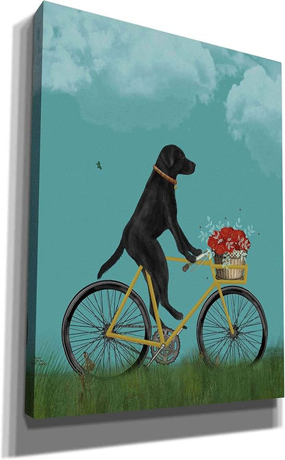 Epic Graffiti 'Black Labrador on Bicycle - Sky' by Fab Funky Canvas Wall Art, 12"x16"