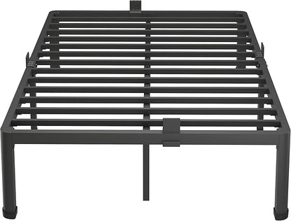 MAF 18 Inch Full Size Bed Frame with Round Corner Legs Mattress Slide Stopper No Box Spring Needed Heavy Duty Metal Platform Bed Frames Under-Bed Storage Space, 3000 LBS Steel Slats Support