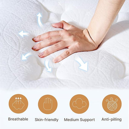 Twin Size Mattress, 10 Inch Medium Firm Foam Hybrid Mattress with Individual Pocket Springs for Motion Isolation & Edge Support, Mattress in A Box CertiPUR-US Certified