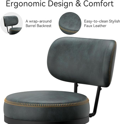 Counter Height Bar Stools, 26" H Swivel Barstools Set of 8, Faux Leather Kitchen Counter Stools with Back and Stylish Stitching, Metal Frame, Pub, Home Bar, Balck Green