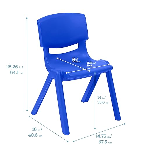 ECR4Kids 14in Plastic School Stack Chair, Classroom Furniture, Blue, 4-Pack