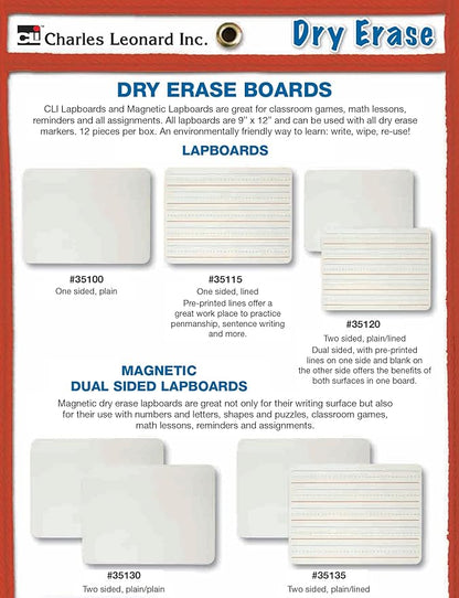 Charles Leonard Dry Erase Lapboard, 9 x 12 Inches, Masonite, One Sided, Plain White, 1 Each (35100)