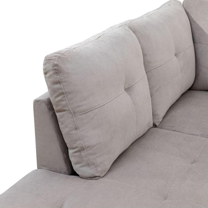 Grey White L-Shaped 3-Piece Corduroy Sofa with Storage Ottoman Set, Sectional Couch Sofa Set for Living Room, Office, Small Space