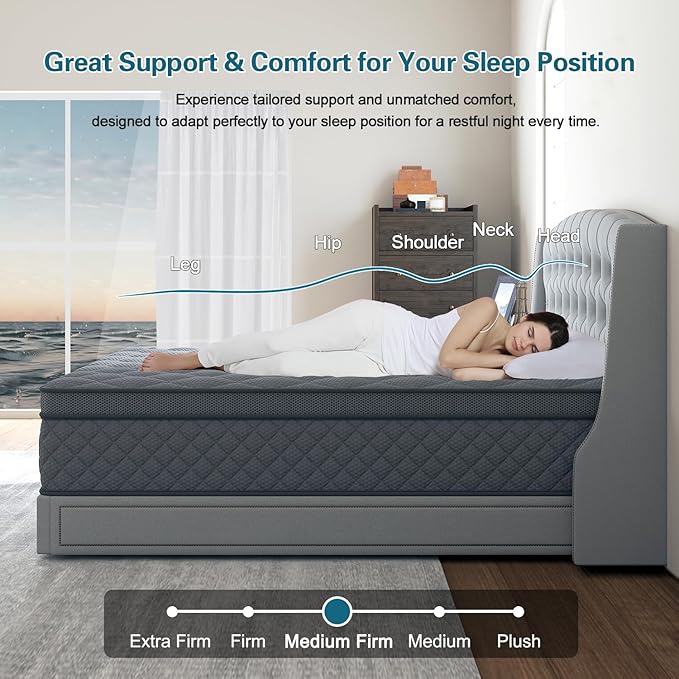 Twin Hybrid Mattress, 10 Inch Medium Mattress Euro Top for Back & Lumbar Support, Individual Pocket Spring Bed for Motion Isolation & Pressure Relief