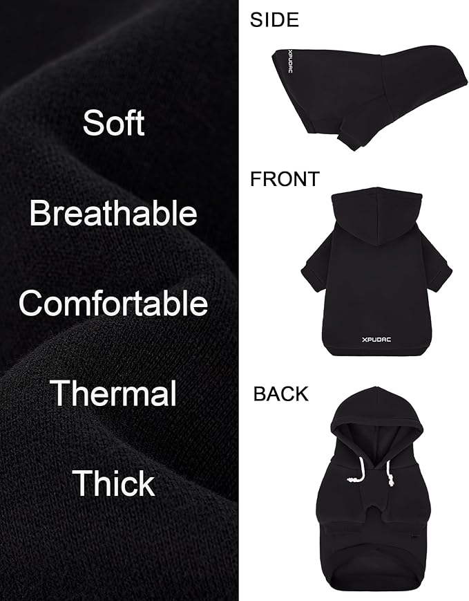 XPUDAC Matching Hoodie for Dogs and Humans Fleece Sweatshirt Soft Warm Pet Hoodie Sweater for Large Small Medium Dog and Owner Matching Clothes Cold Weather, Black, Medium