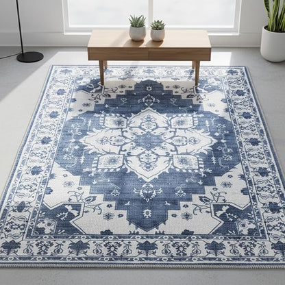 Muddy Mat짰 Navybell 3ft x 5ft Washable Area Rugs for Living Room, Bedroom & Dining Room ??Modern Soft Low Pile Non Slip Carpet ??Pet Friendly Waterproof Foldable Rugs for Home