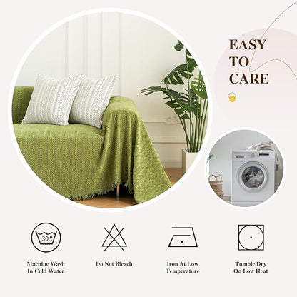 Nobildonna Sofa Cover Washable Soft Thicken Chenille Couch Cover with Tassel,Waterproof Sofa Slipcovers for 2 Cushion Couch,Loveseat,Futon Couch Furniture Protector Pet-Friendly,Yellow Green 71"x102"