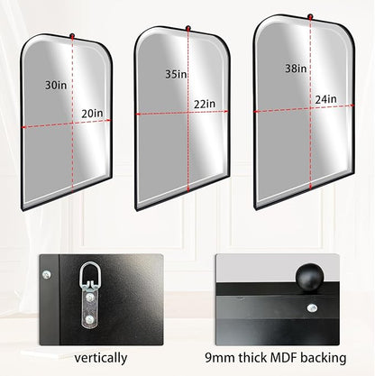 POZINO Beveled Oblong Mirror, 20"x30" Rectangle Rounded Mirror for Over Sink, Modern Black Bathroom Mirrors with Stainless Steel Frame, Vanity Wall Mirrors for Bedroom Living Room Entryway Fireplace