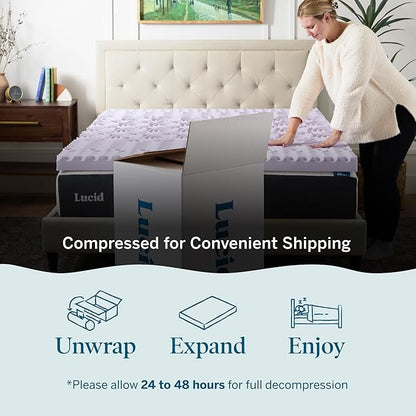 LUCID 3 Inch 5 Lavender Memory Foam Plush-Calming Targeted Convoluted Comfort Zones Mattress Topper, Full