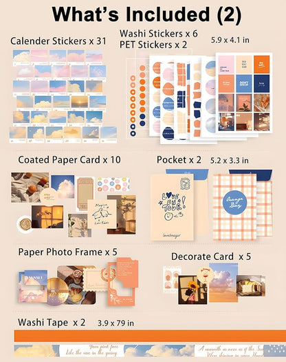 JOYCHOIC Scrapbooking Kit, Sunset Journaling Supplies, Junk Journal Materials, Large Aesthetic Scrapbook Collection for Women, Stationery DIY Arts Craft, Adults