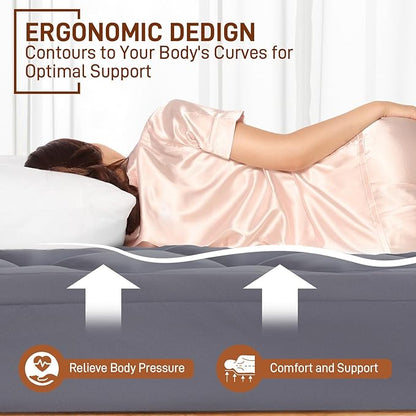 4 Inch Pillow Top Memory Foam Mattress Topper Queen, Dual Layer 2 Inch Gel Memory Foam Plus 2 Inch Pillow Top Cover, Grey
