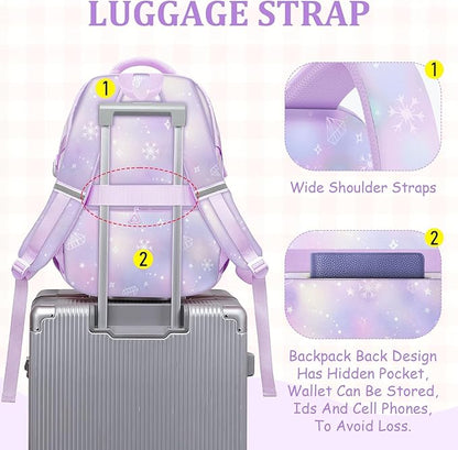School Backpack for Girls - 5pcs Cute Girls Backpack with Lunch Box for Teens Kids Elementary Middle School - 17″ Students Bookbag Travel Back Pack for Age 6-18