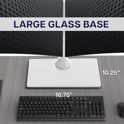 VIVO Freestanding Dual Monitor Stand with Sleek Glass Base and Adjustable Arms, Mounts 2 Screens up to 32 inch and 22 lbs Each, White, STAND-V002FGW