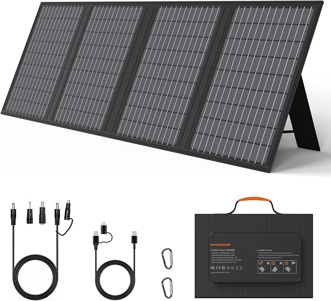 60W Portable Solar Panels Charger with USB-C, USB-A and DC Outputs Foldable IP67 Waterproof Solar Panel for Camping Hiking, Power Emergency for Small Power Station Generator, Phones, Power Bank