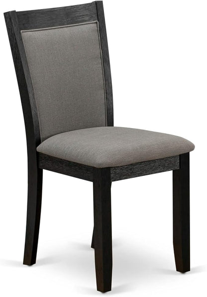 X07MZ-B06-50 - 9-Pc Dining Table Set a Rectangular Dining Table and a wooden Bench and 7 Dark Gotham Grey Linen Fabric Kitchen Chair, 39x120 Inch, Wire Brushed Black