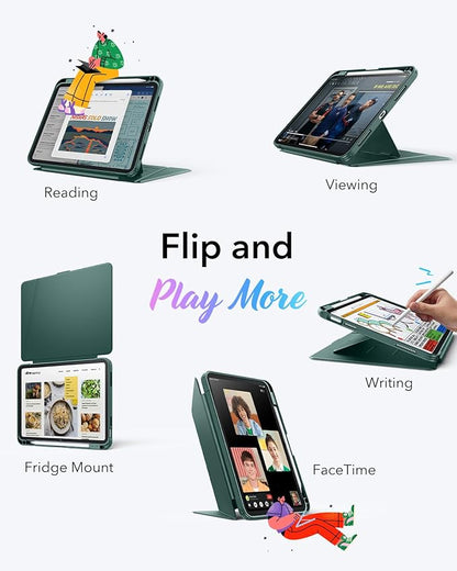ESR for iPad A16 Case, iPad 11th/10th Generation Case (2025/2022), Vertical Stand Cover, Multi Stand Angles, Ultra-Stable Cover with Pencil Holder, Flip Series, Green