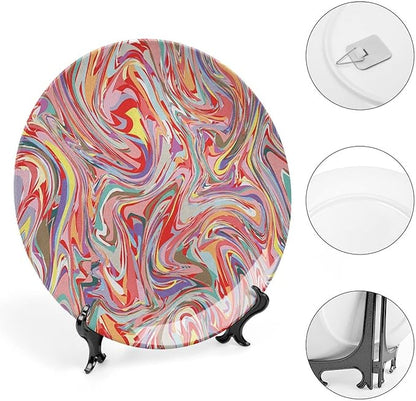 Decorative Plates, Abstract Print Ornament, Mix of Colors Messy Dirty Look Artistic, 7 Inch, 1 Plate with 1 Display Stand, Multicolor