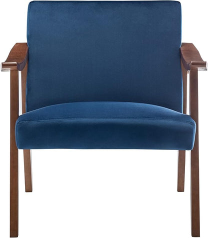 Container Furniture Direct Accent Chair with Velvet Upholstery and Solid Wood Frame, Classic Mid-Century Modern Living Room Furniture for Extra Seating, Dark Blue