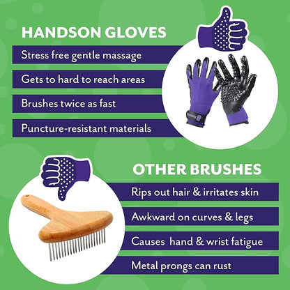 H HANDSON Pet Grooming Gloves - Patented #1 Ranked, Award Winning Shedding, Bathing, & Hair Remover Gloves - Gentle Brush for Cats, Dogs, and Horses (Grey, X-Large)