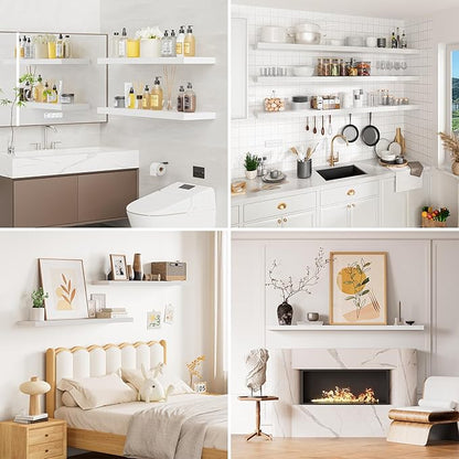 Heimlove 55 Inch Long Floating Shelves for Wall,9.3" Deep White Floating Shelves Set of 2,Large Display Shelf & Storage Shelf,Wall Mounted Shelves for Bedroom Living Room Kitchen Office