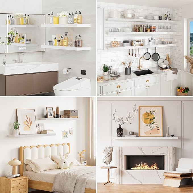 Heimlove Floating Shelves for Wall 36 Inches Long,9.3" Deep White Floating Shelf Set of 2,Wall Mounted Shelves for Bathroom Bedroom Living Room Kitchen Office,Shelf for Books Storage,Home Decor