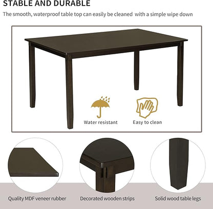 SogesPower 6-Piece Kitchen Dining Table Set for 4-6,Rectangular Dining Table with 4 Fabric Chairs & 1 Bench for Dining Room Living Room,Espresso