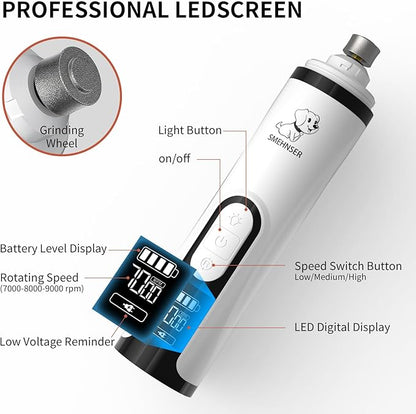 YFL Dog Nail Grinder with LED Light, Super Quiet 2-Speed Electric Pet Nail Trimmer, Professional Rechargeable Dog Nail Clippers for Large Medium Small Dogs & Cats