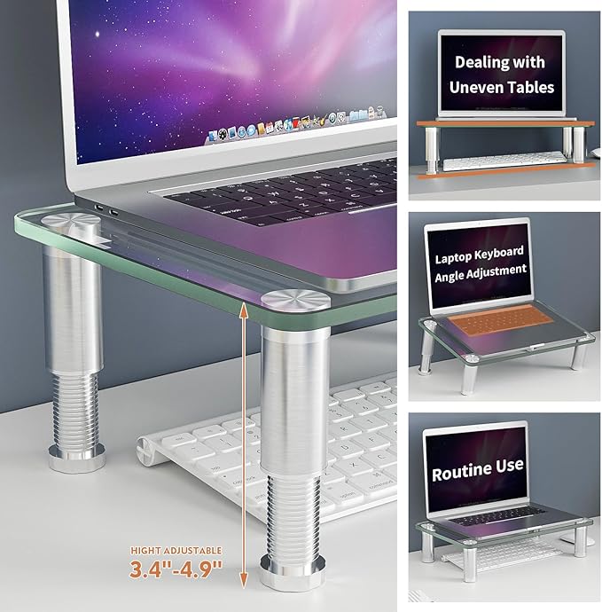 Hemudu Clear Computer Monitor Stand Riser with Height Adjustable Multi Media Desktop Stand for Flat Screen LCD LED, Laptop/Notebook/Xbox One,HD01T-002