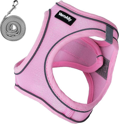 Sparkly Dog Harness Small Sized and Leash Set for Small Dogs Cats,Pink S Puppy Harness, Step in Soft Dog Reflective Vest, Breathable Mesh Pet Harness. (Pink, S)