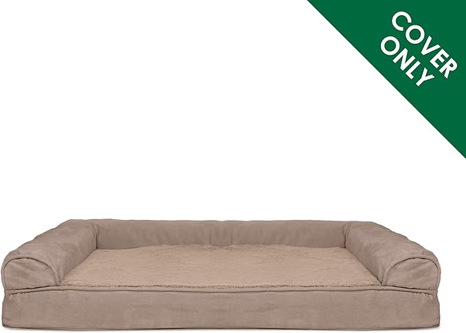 Furhaven Replacement Dog Bed Cover Plush & Suede Sofa-Style, Machine Washable - Almondine, Jumbo Plus (XX-Large)