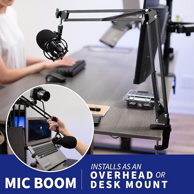 VIVO All-in-One Computer Studio Desk Mount, Mic Boom, Dual Monitor Mount up to 32 inches, Laptop Stand, Livestream Arms Compatible with Cameras, Lighting, Phone/Tablet Adapters, STAND-LIVE2L