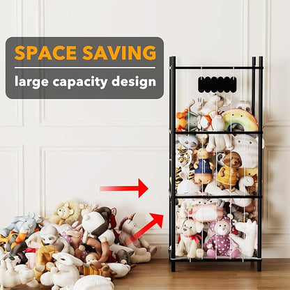 SpaceAid Stuffed Animal Storage Organizer, Wood Animals Zoo Toy Plushies Storage Holder, Large Capacity Plush Toy Cage for Playroom Organization, 22.8" Wide, Black