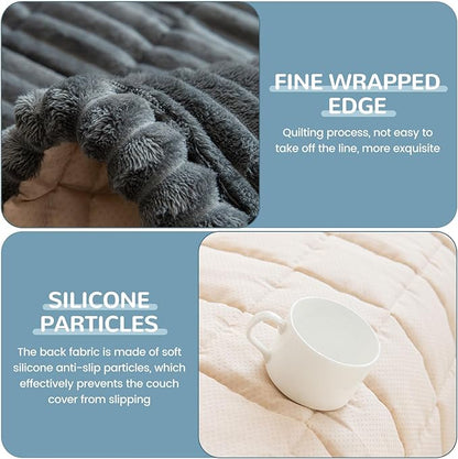 OTOB Couch Cover for Dogs Washable, Non Slip Plush Fuzzy Sofa Covers for 3 Cushion Couch Pet Friendly, Soft All Seasons Sofa Slipcover Cozy Furniture Protector (Dark Gray, 31.5" x 82.7")