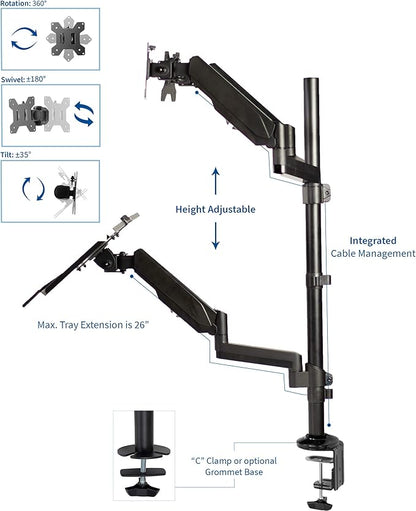 VIVO Black Dual Monitor Sit-Stand Height Adjustable Workstation, Standing Desk Mount with Pneumatic Spring, Holds 2 Screens up to 32 inches STAND-SIT2B