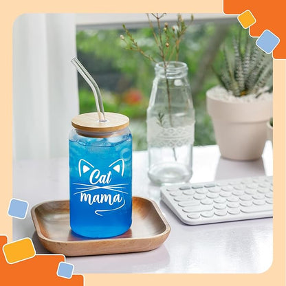 NewEleven Gifts For Cat Mom, Cats Lover - Cat Gifts For Women - Cute Kitten Stuff, Cats Themed Gift For Women - Cute Funny Gift For Her, Best Friend - 16 Oz Coffee Glass