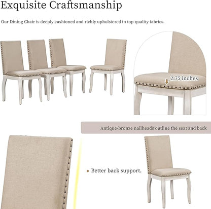 Ball & Cast 5 Piece Dining Table Set with 4 Upholstered Curved Legs Chairs,Living Room Furniture W/ 43" Round Extendable Desk,for Restaurant,Home Bistro,Oak Natural Wood + Antique White