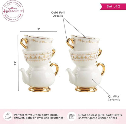Kate Aspen Vintage Tea Party Antique Look Mini Ceramic Bud Vases (3.7 Inch Tall - Set of 2), Party Favor, Take Home Gift, Wedding Decoration, Table Decor, Bridal Shower Decorations (23263NA)