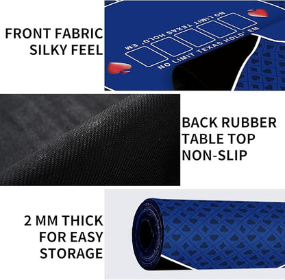 nuveti 24/31/39/47/55/63 inch Square Foldable 6-Player Texas Poker Card Tabletop Layout Portable Anti-Slip Rubber Board Game Mat Texas Hold'em Poker Mat for Family Game, Casino, Party