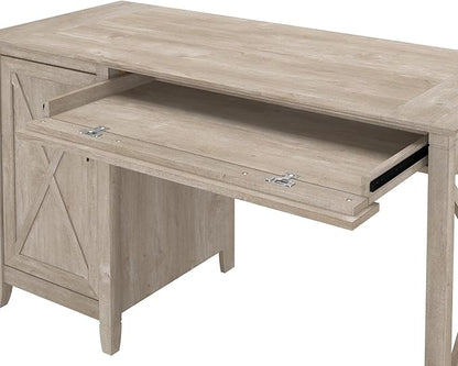 Bush Furniture Key West Computer Desk Farmhouse PC Table for Home Office, 54W w/Storage, Washed Gray