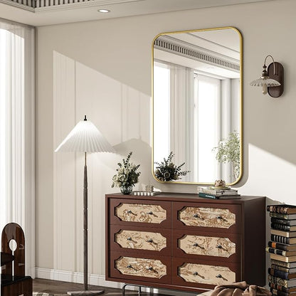 24x36 Inch Bathroom Mirror - Wall Mounted Vanity Mirror with Round Corner Aluminum Alloy Frame, Hanging Horizontally Vertically for Living Room, Bedroom, Hallway as Home Decor,Gold