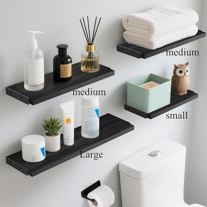 BAYKA Wall Shelves for Bedroom Decor, Floating Shelves for Wall Storage, Display Mounted Rustic Wood Shelf for Books,Plants,Corner Shelves for Bathroom,Kitchen,Living Room(Set of 4)