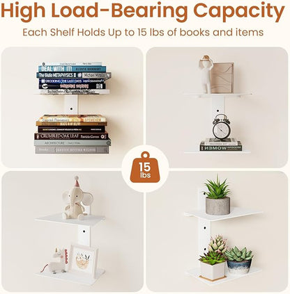 Invisible Bookshelf for Wall, 4 Tier Floating Bookshelf Made of Heavy Duty Metal, Vertical Spine Book Tower Hanging Wall Bookshelf, Floating Book Shelves for Wall, 2 Pack White