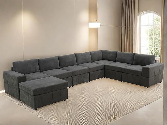 Sectional Couches for Living Room, L Shaped Modular Sectional Sofa with Ottoman, Modern Large U Shaped Couch for Bedroom, Brown
