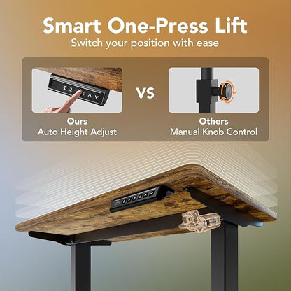 HUANUO 55 x 28 inch Electric Standing Desk Adjustable Height, 4 Memory Height Settings, Sit Stand Up Desk for Home Office & Computer Workstation, Rustic Brown